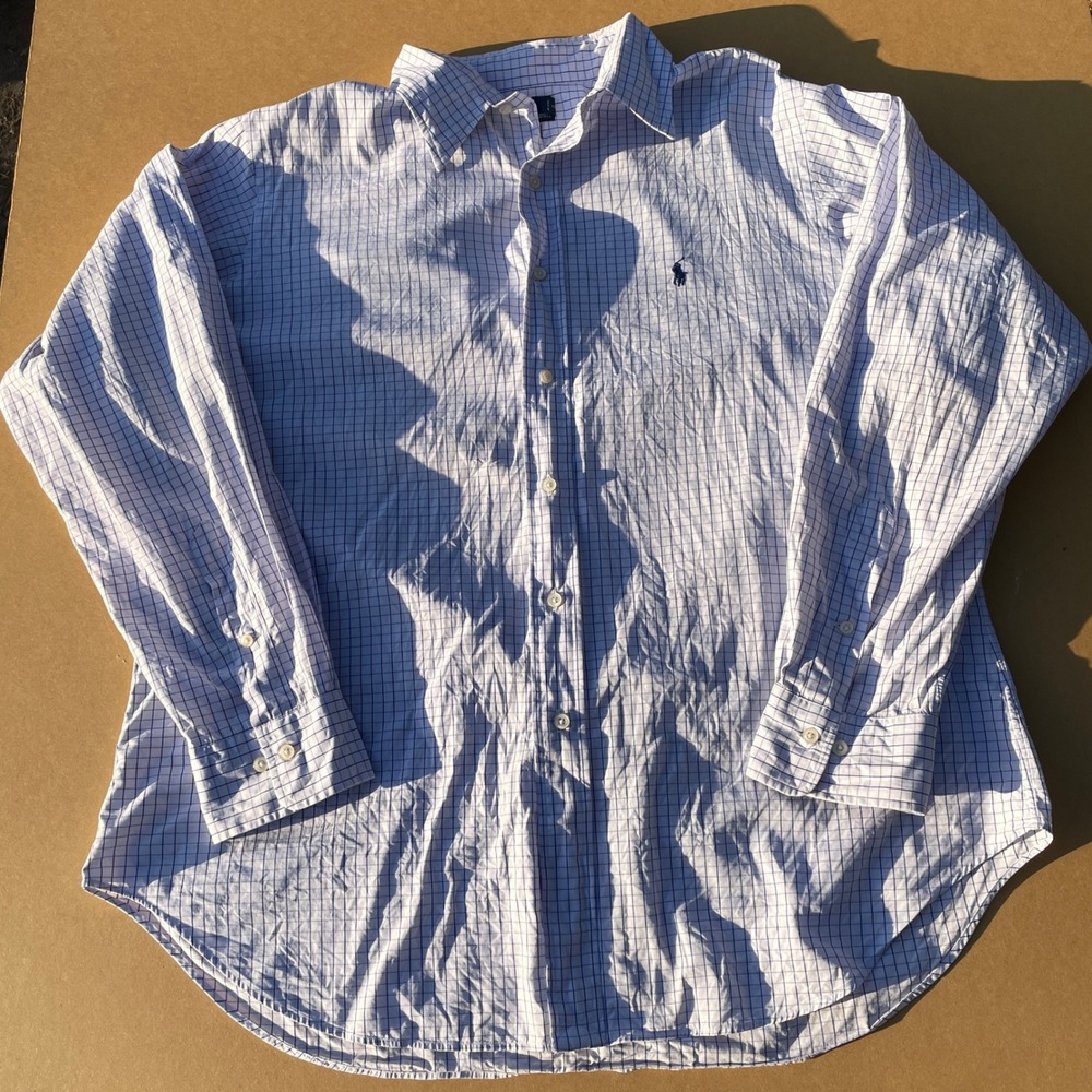 Polo Ralph Lauren Button Up Men 17 34/35 White Check Andrew Dress Shirt Cotton